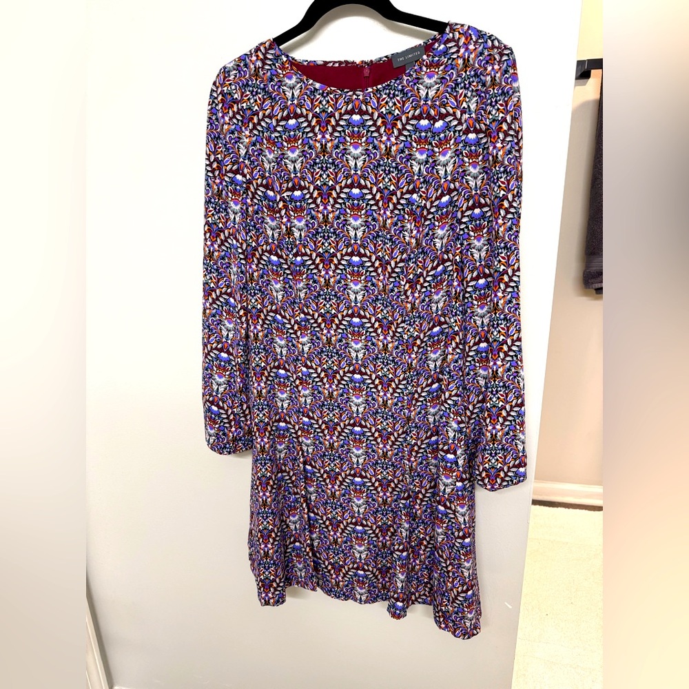 The Limited Blue Red A-line Bishop Sleeve Dress
